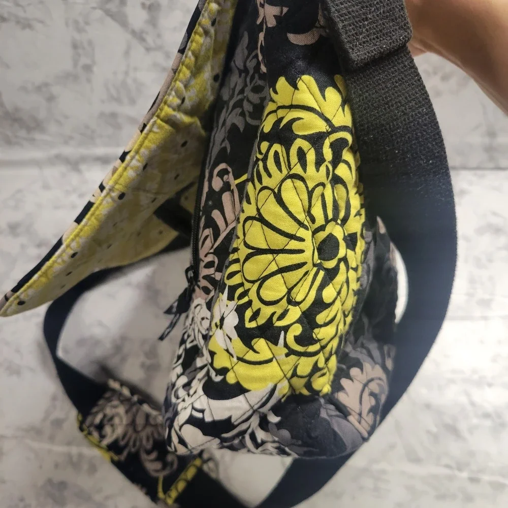 Vera Bradley Messenger Bag Provencal Quilted Cotton Floral Black Yellow Citron